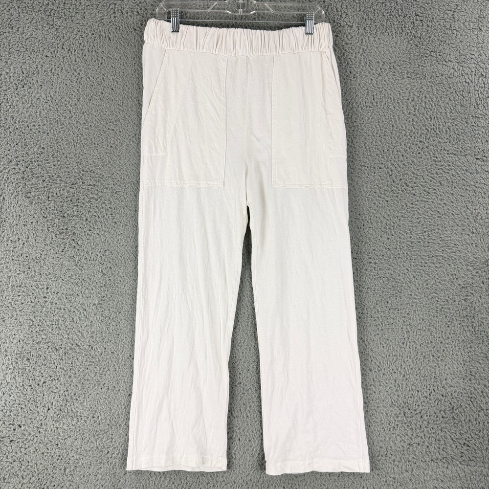 The Great Lounge Pant Women 2 Off White Cotton Straight Leg Elastic Waist Casual
